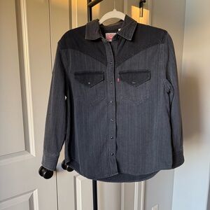 Levi’s Western Snap Shirt Gray Denim Pearl Snap Button Up Women’s XS